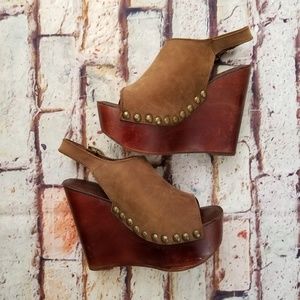 Jeffrey Campbell Brown Leather Slingback Wedge 6